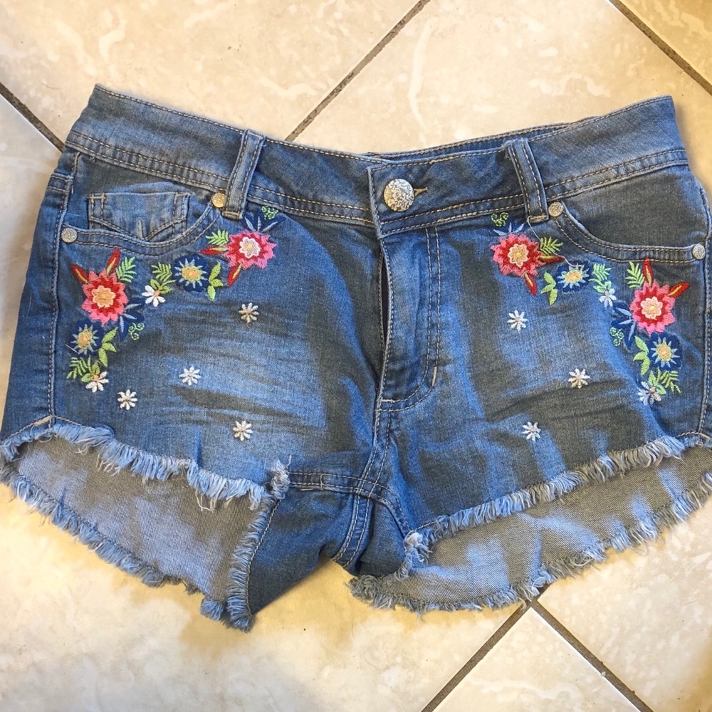 Embroidered Jean Shorts